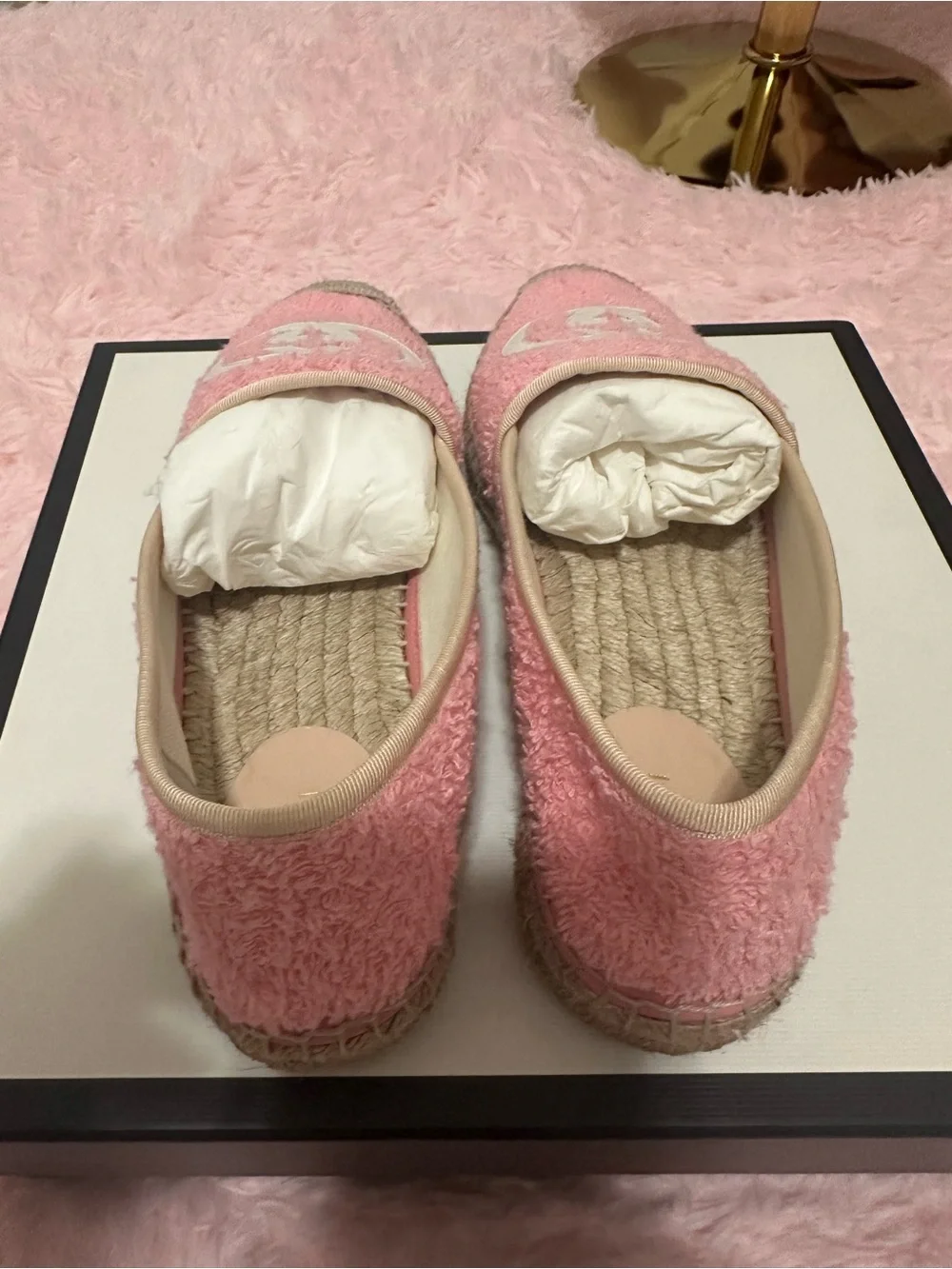 Gucci Pink Terry Cloth Espadrille Flats with White Logo